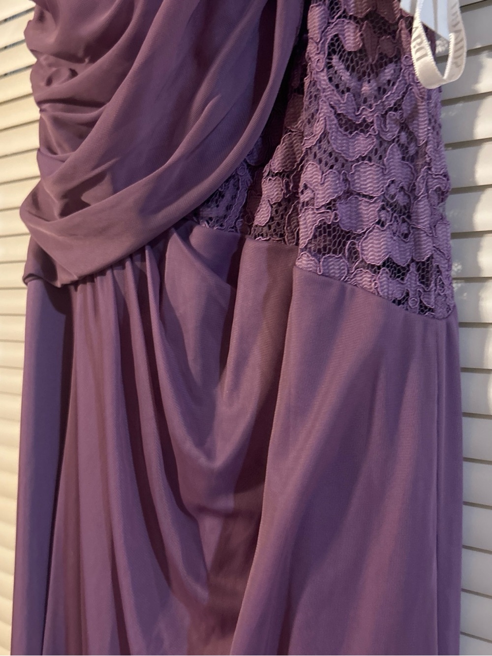 David's Bridal One-Shoulder Mauve Evening Gown Length is 60” strap to bottom - Picture 2 of 7